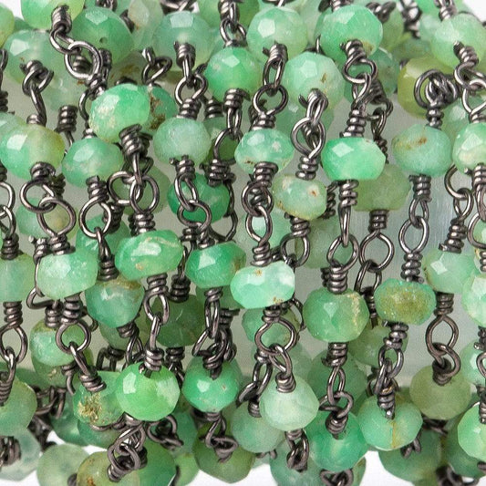 3mm Chrysoprase Faceted Rondelle Black Gold plated Chain by the foot