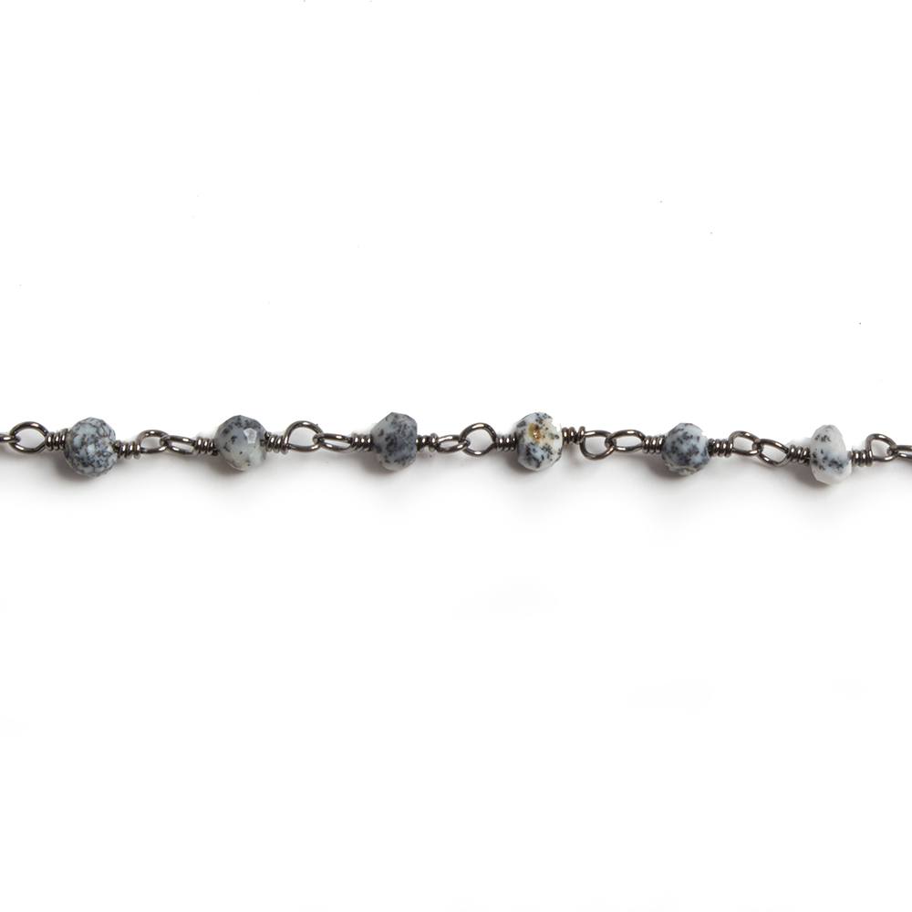 3mm Dendritic Opal faceted rondelle Black Gold Chain by the foot 36 pieces