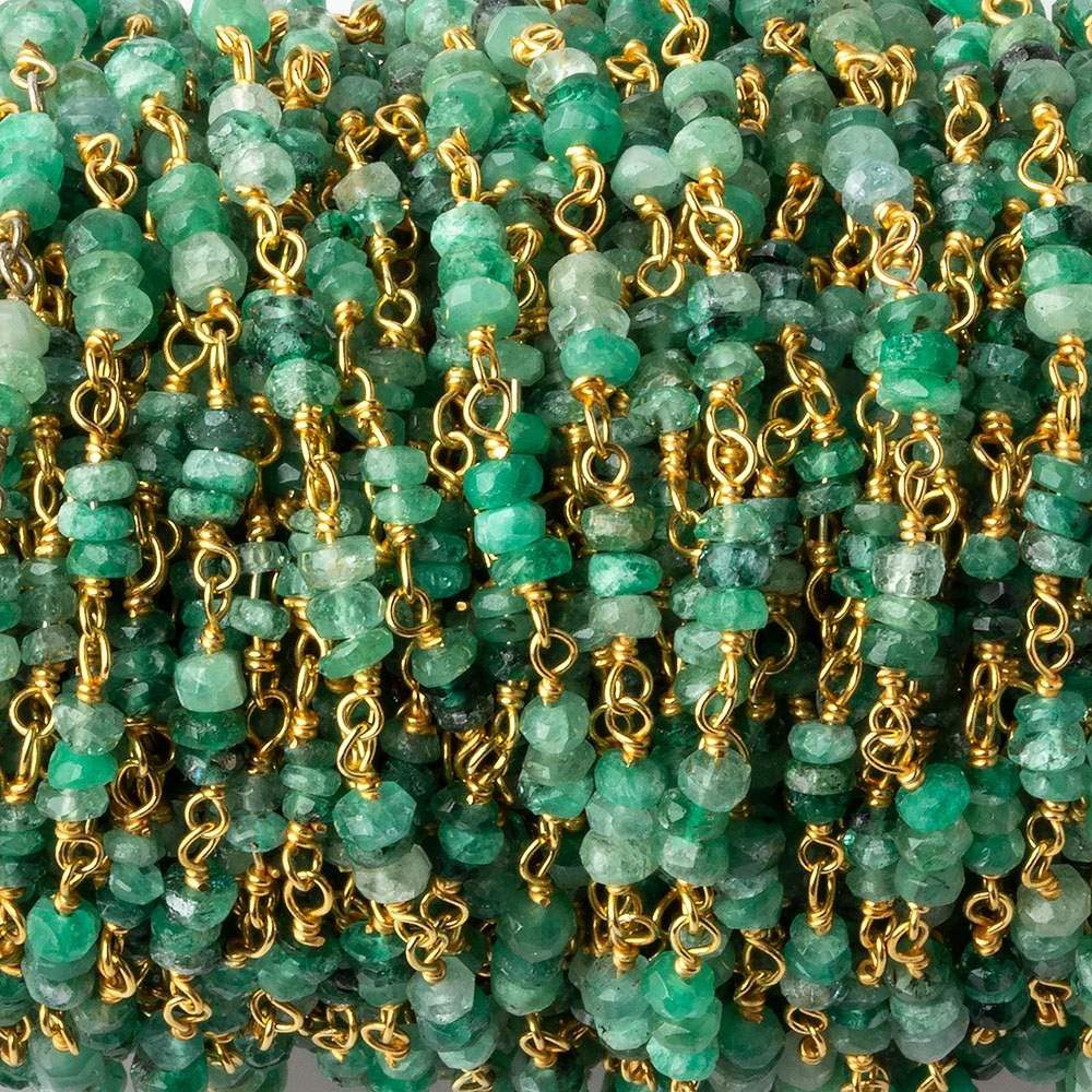 3mm Emerald faceted rondelle Trio Vermeil Chain by the foot 96 beads per