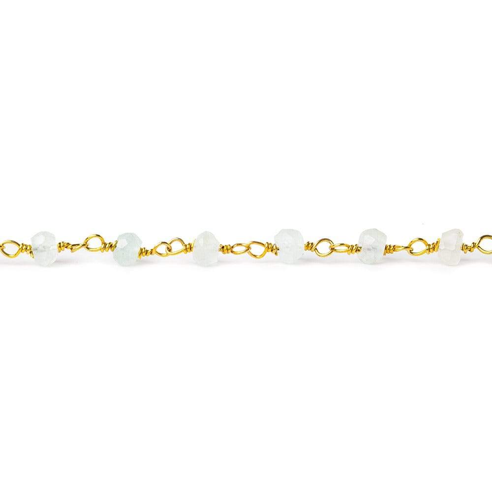 3mm Grey Moonstone faceted rondelle Gold Wire Wrapped Chain by foot