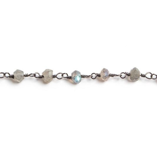 3mm Labradorite faceted rondelle Black Gold Chain by the foot 36 pieces
