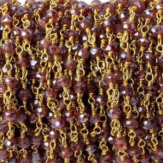 3mm Mystic Rhodolite Garnet faceted rondelles on Gold Chain