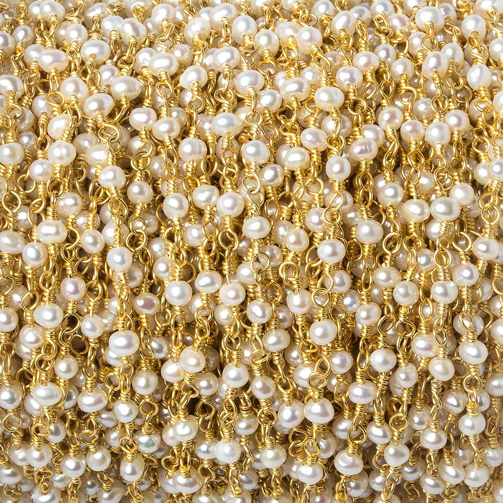 3mm Off White Baroque Freshwater Pearl Vermeil Chain by the foot