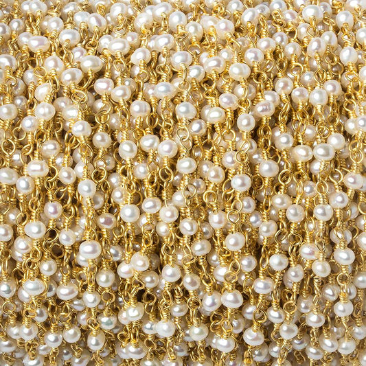 3mm Off White Baroque Freshwater Pearl Vermeil Chain by the foot