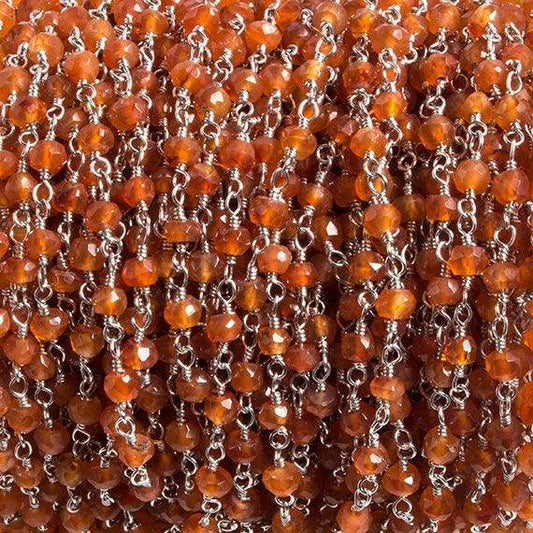 3mm Carnelian faceted rondelle Silver Chain by the foot 36 pieces
