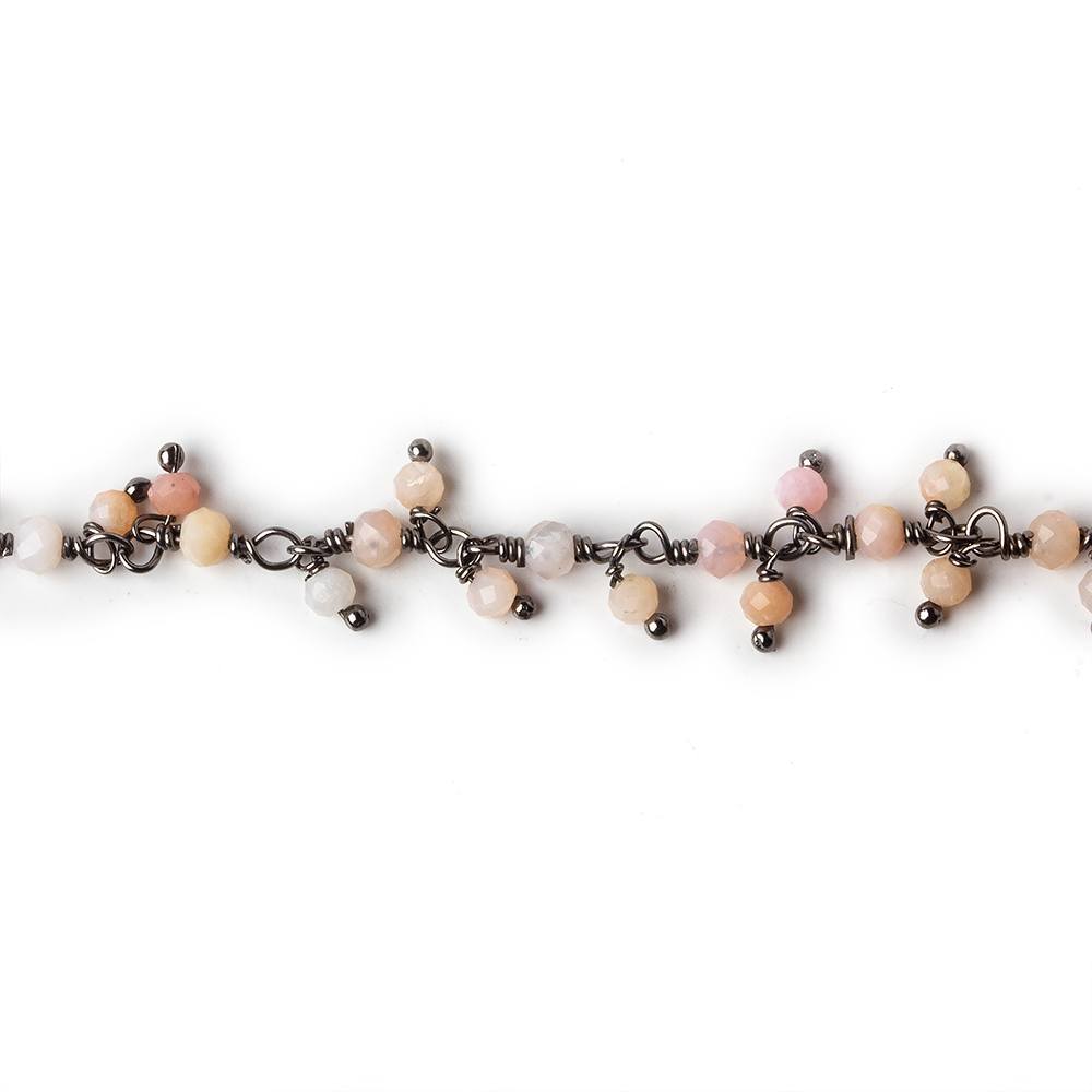 3mm Pink Peruvian Opal micro faceted round Black Gold Dangling Chain by the foot