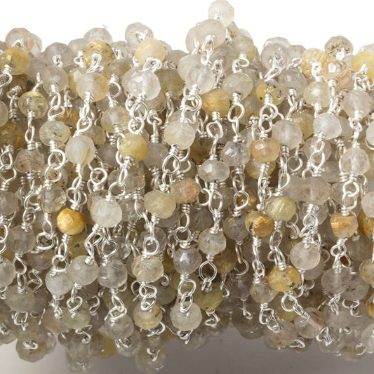 3mm Rutilated Quartz Silver plated Chain by the foot