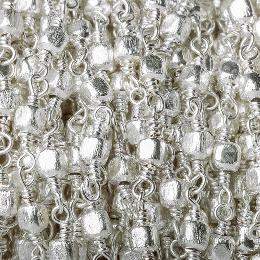 3mm Silver plated Brushed Cube Silver plated Chain by the foot
