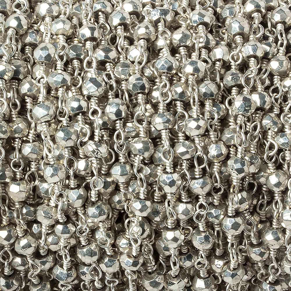 3mm Silver plated Pyrite Silver plated Chain by the foot