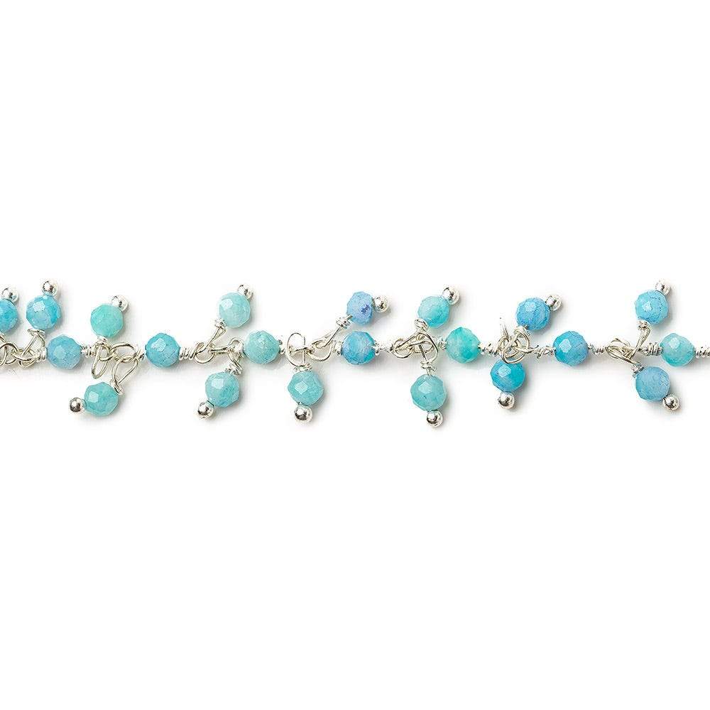 3mm Sky Blue Agate micro-faceted round Silver Dangling Chain by the foot