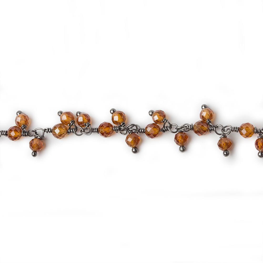 3mm Spessartite Garnet micro-faceted round Black Gold Dangling Chain by the foot