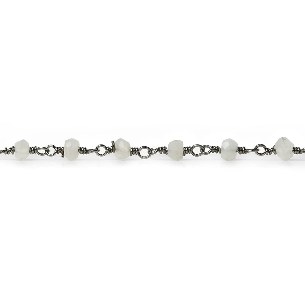 3mm White Moonstone faceted rondelle Black Gold Chain by the foot 35 pieces