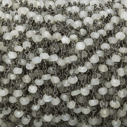 3mm White Moonstone faceted rondelle Black Gold Chain by the foot 35 pieces