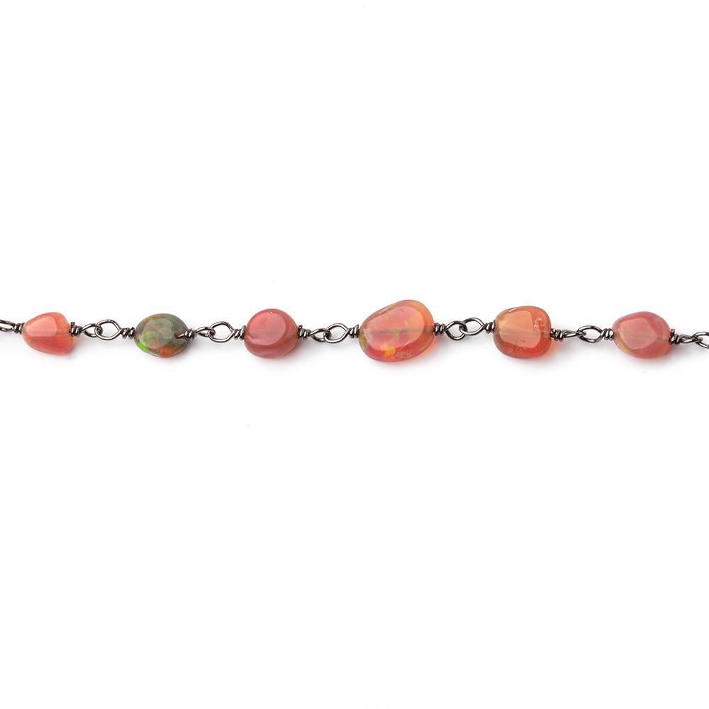 3x3-7x5mm Ethiopian Opal Plain Nuggets on Black Gold .925 Silver Chain