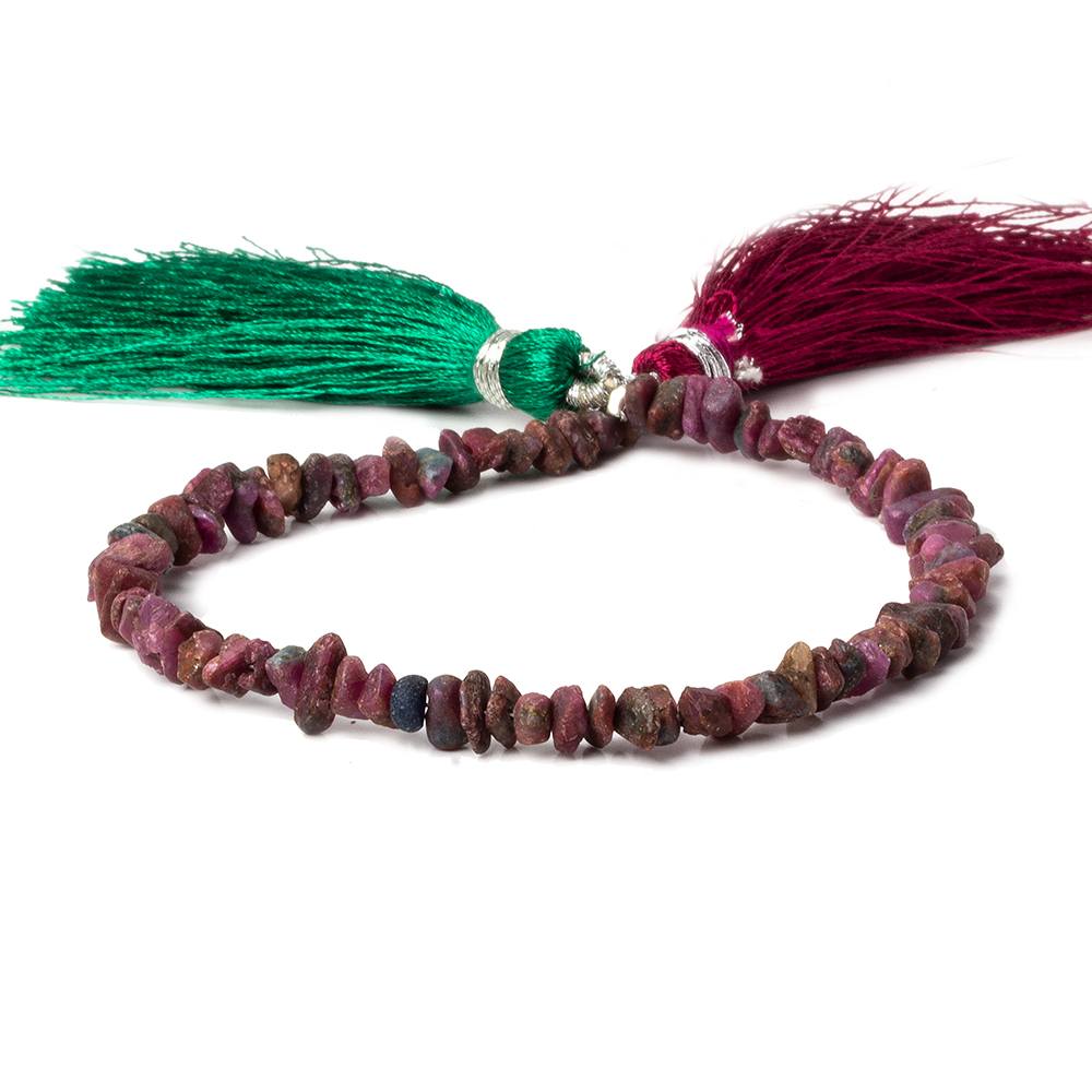 3x4-5x3mm Matte Ruby in Zoisite center drilled Natural Crystals 7.5 inch 78 beads