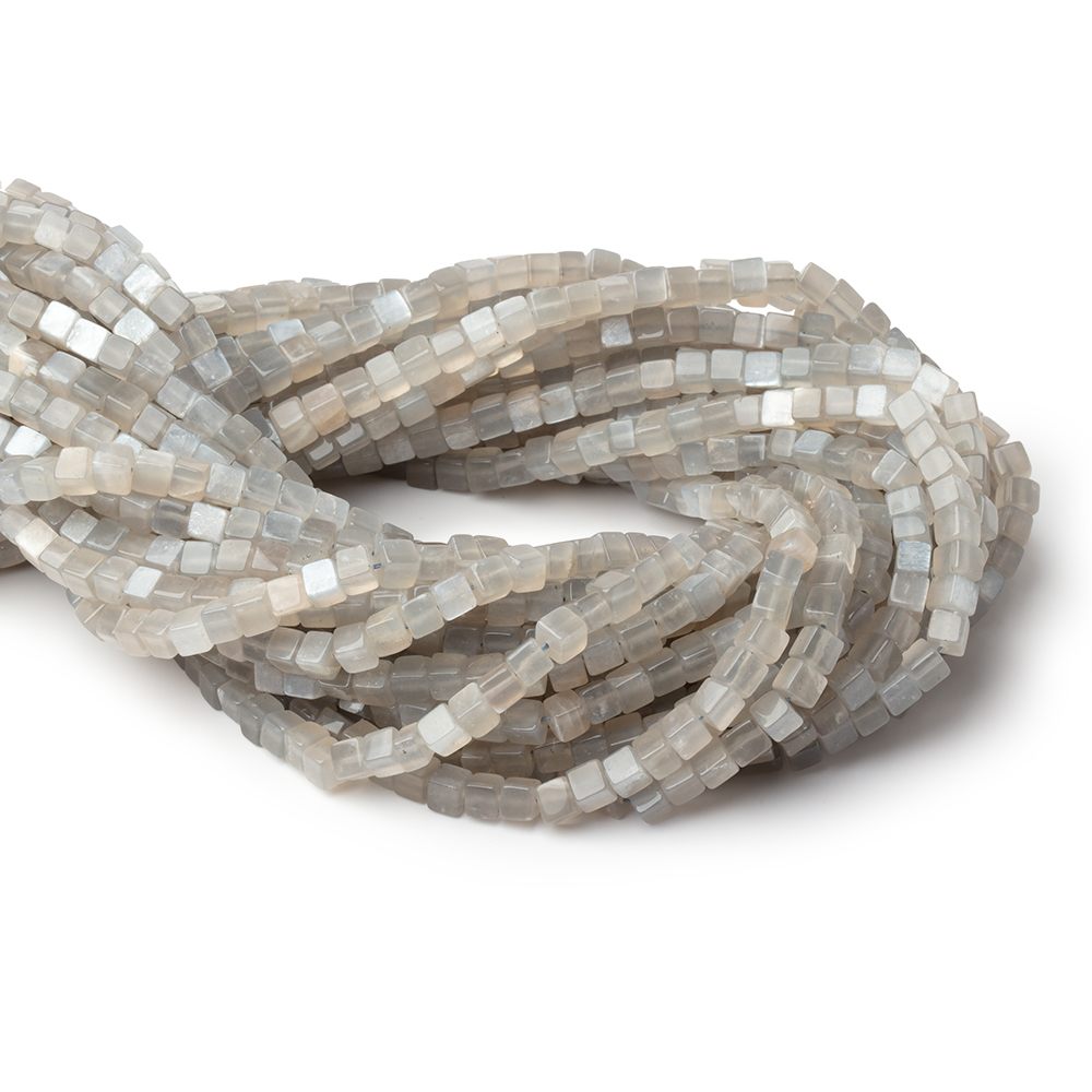 4-4.5mm Platinum Moonstone Plain Cube Beads 14 inch 84 pieces