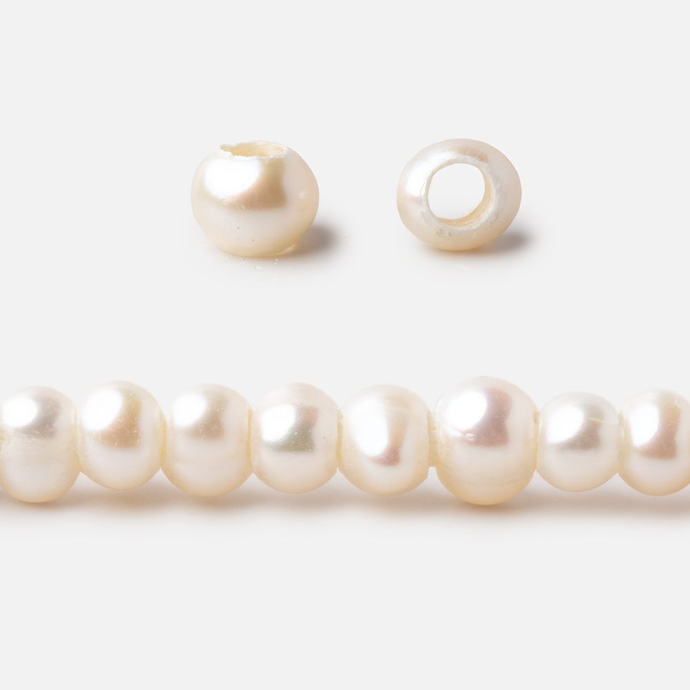 4-5mm Off White Off Round 2.5mm Large Hole Pearls 15 inch 105 pieces