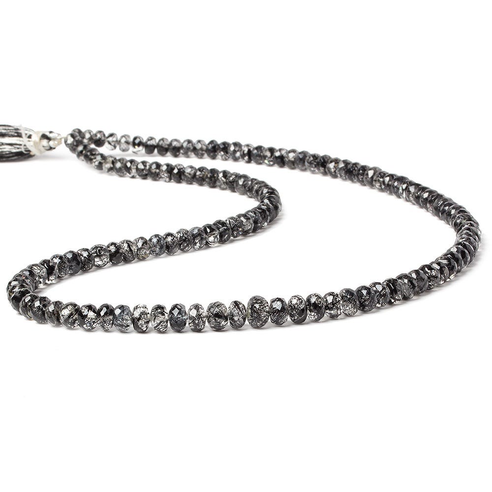4-6.5mm Black Tourmalinated Quartz faceted rondelles 18.5 inch 126 beads