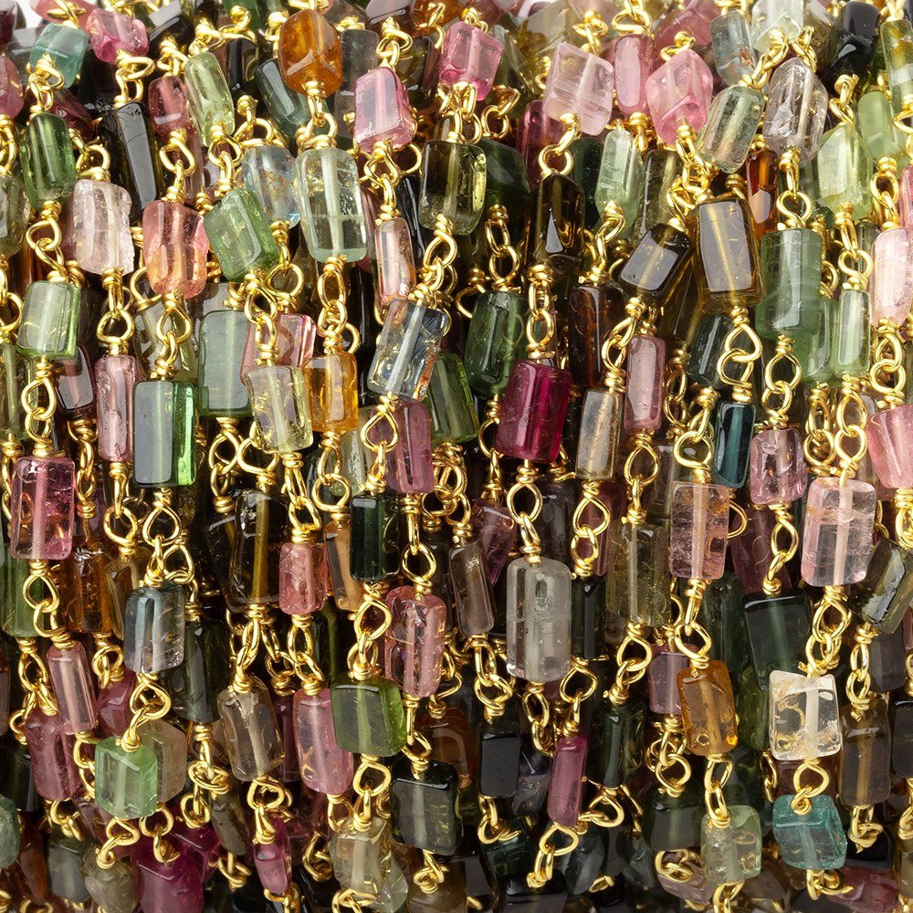 4-6mm Multi Color Tourmaline Plain Rectangles on Vermeil Chain