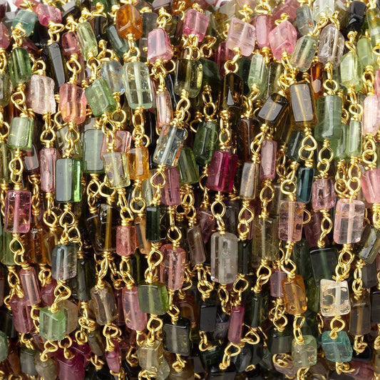 4-6mm Multi Color Tourmaline Plain Rectangles on Vermeil Chain