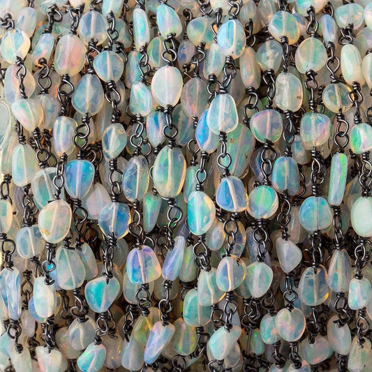 4-7mm Ethiopian Jelly Opal Plain Nuggets on Black Gold .925 Chain