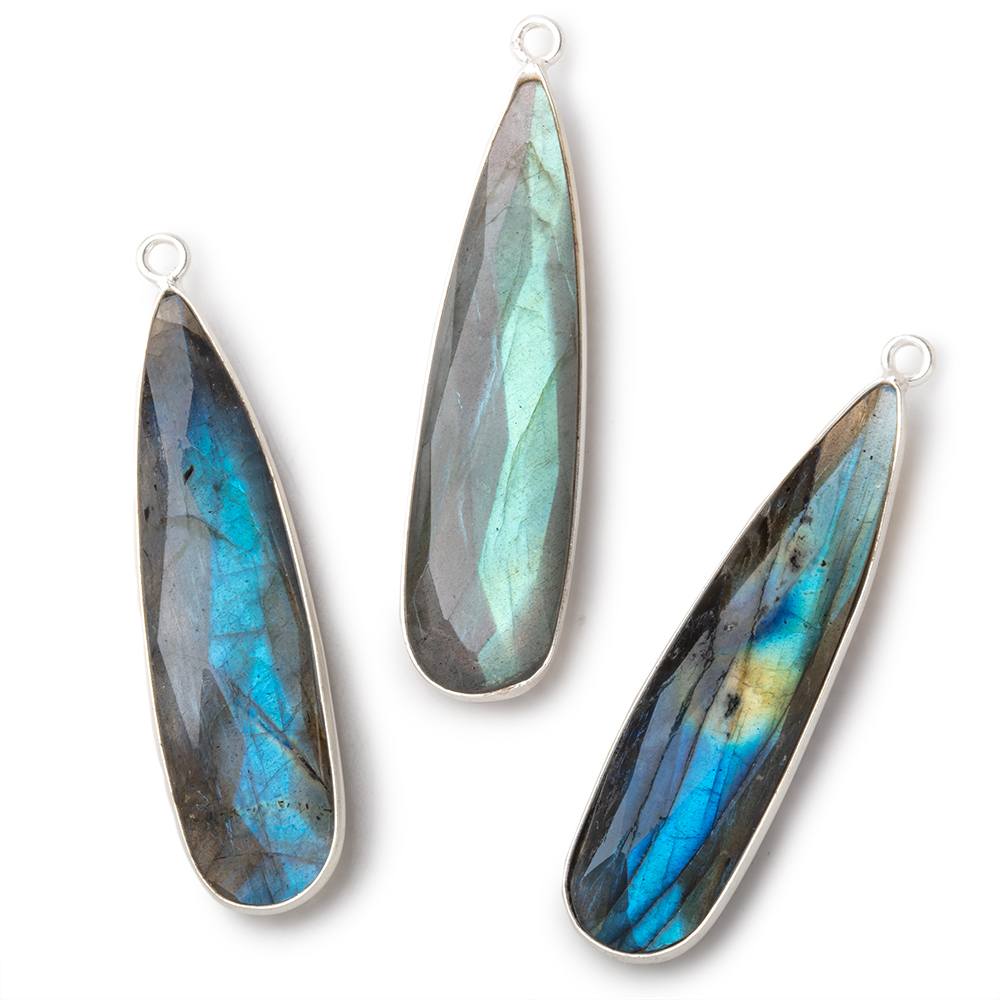 42x11mm Silver Bezeled Labradorite Faceted Pear Pendant 1 piece
