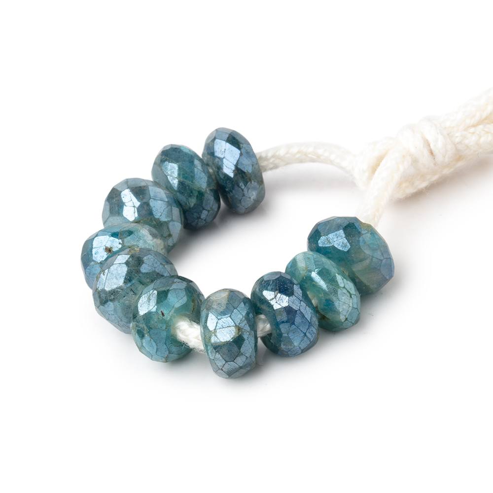 8mm Mystic Blue Labradorite 2mm Large Hole Faceted Rondelle Set of 10
