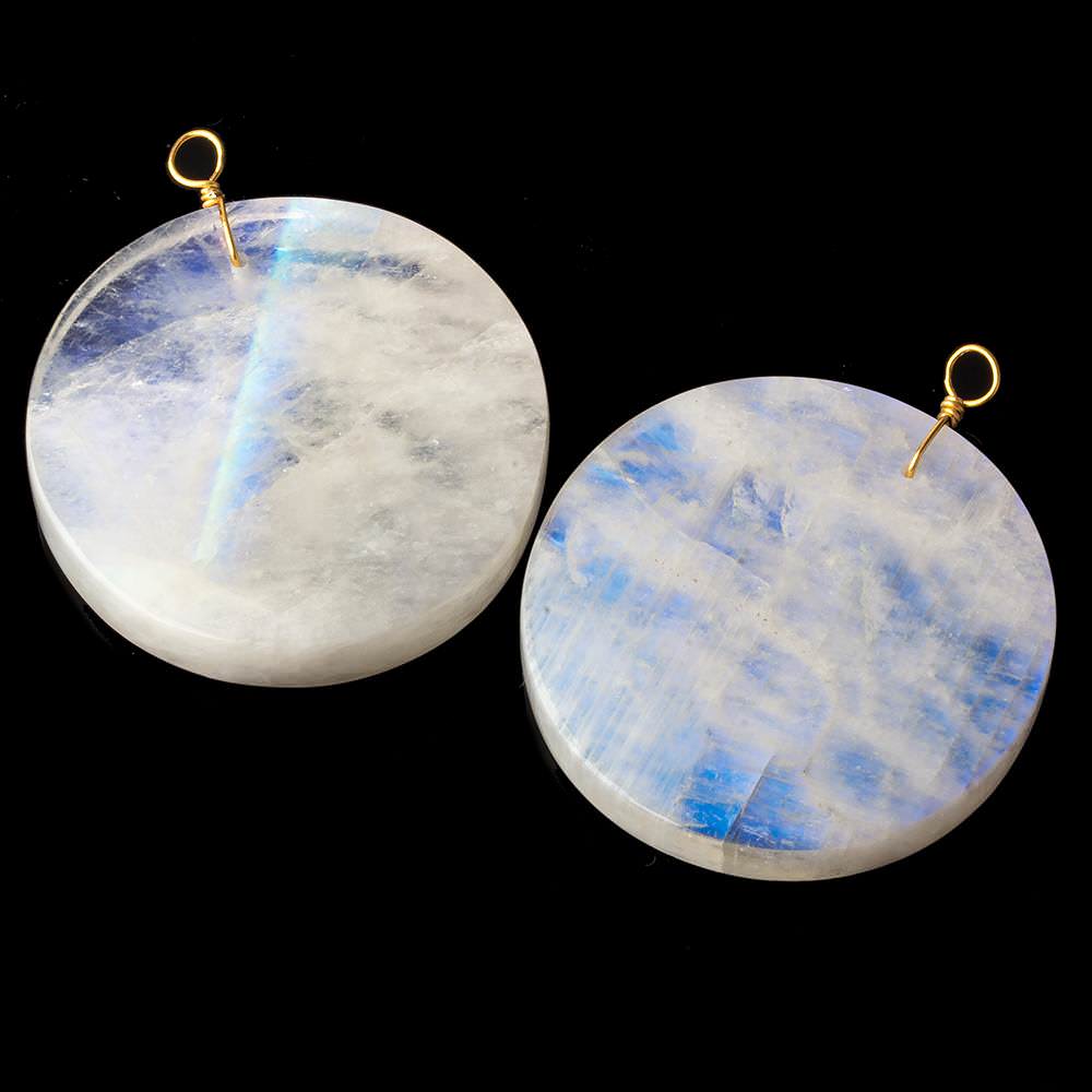 40mm Rainbow Moonstone plain coin disc focal beads 1 piece AA