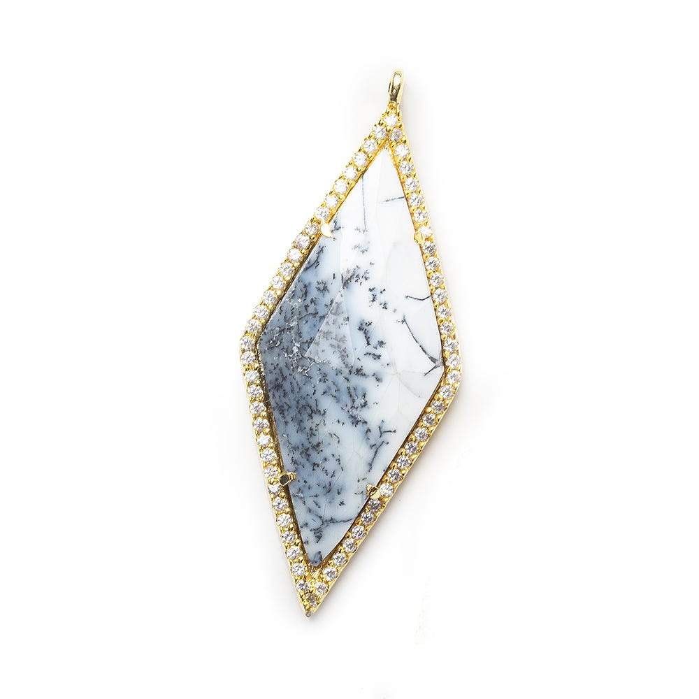 40x18mm Vermeil Dendritic Opal CZ Bezel Faceted Kite Marquise Pendant 1 focal bead