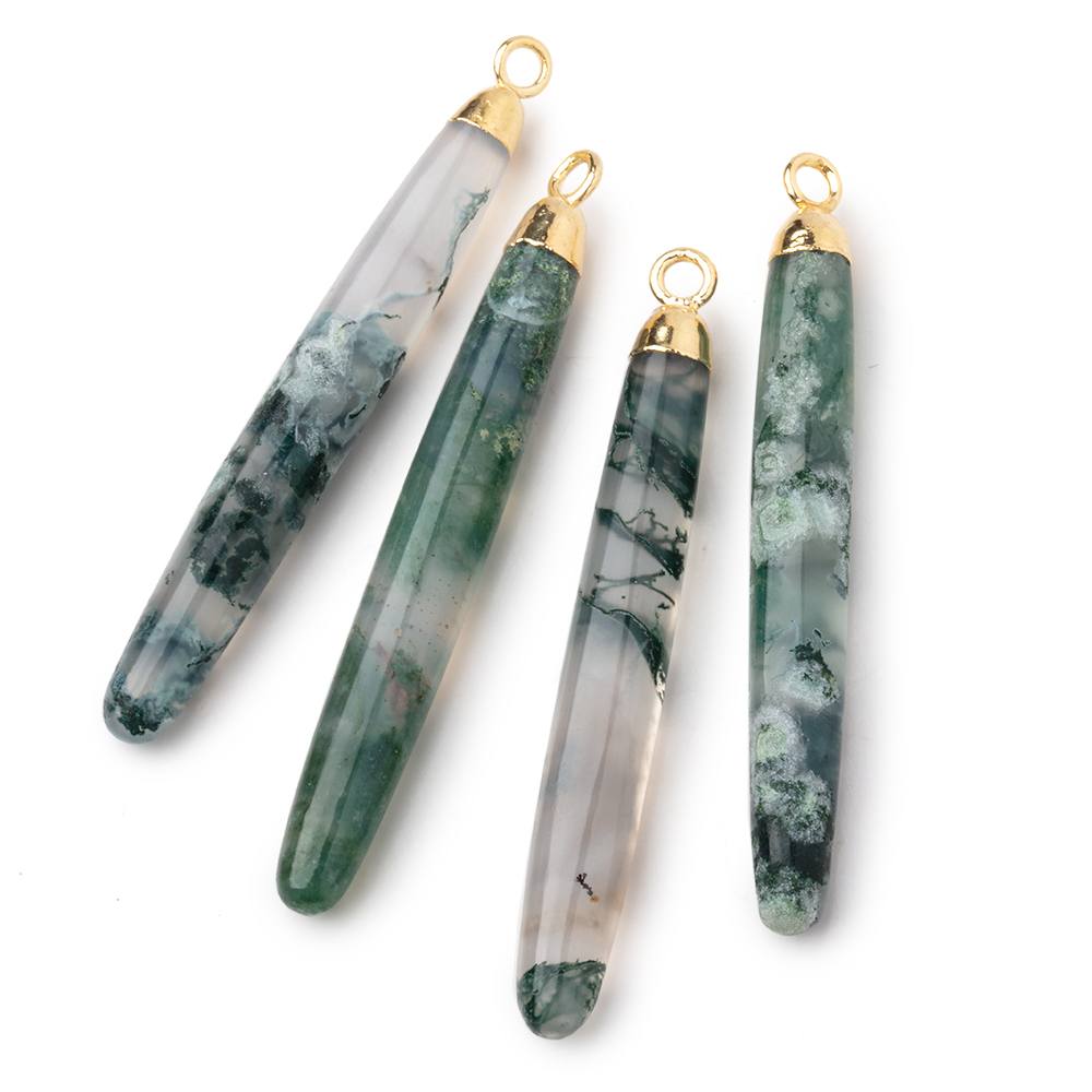 40x5mm Gold Leafed Moss Agate Plain Tube Pendant 1 piece