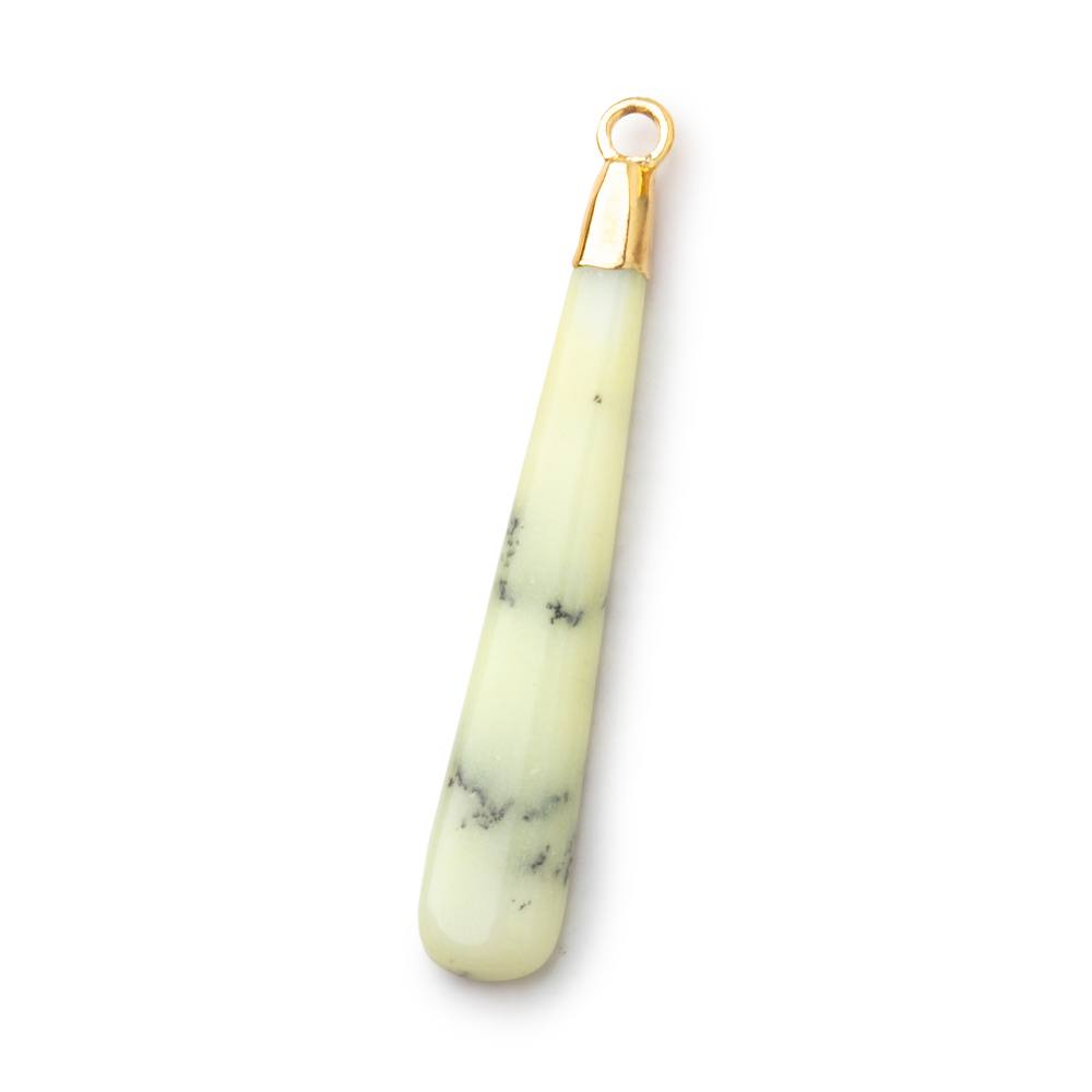 40x6mm Gold Leafed Lemon Chrysoprase Plain Pear Pendant 1 piece
