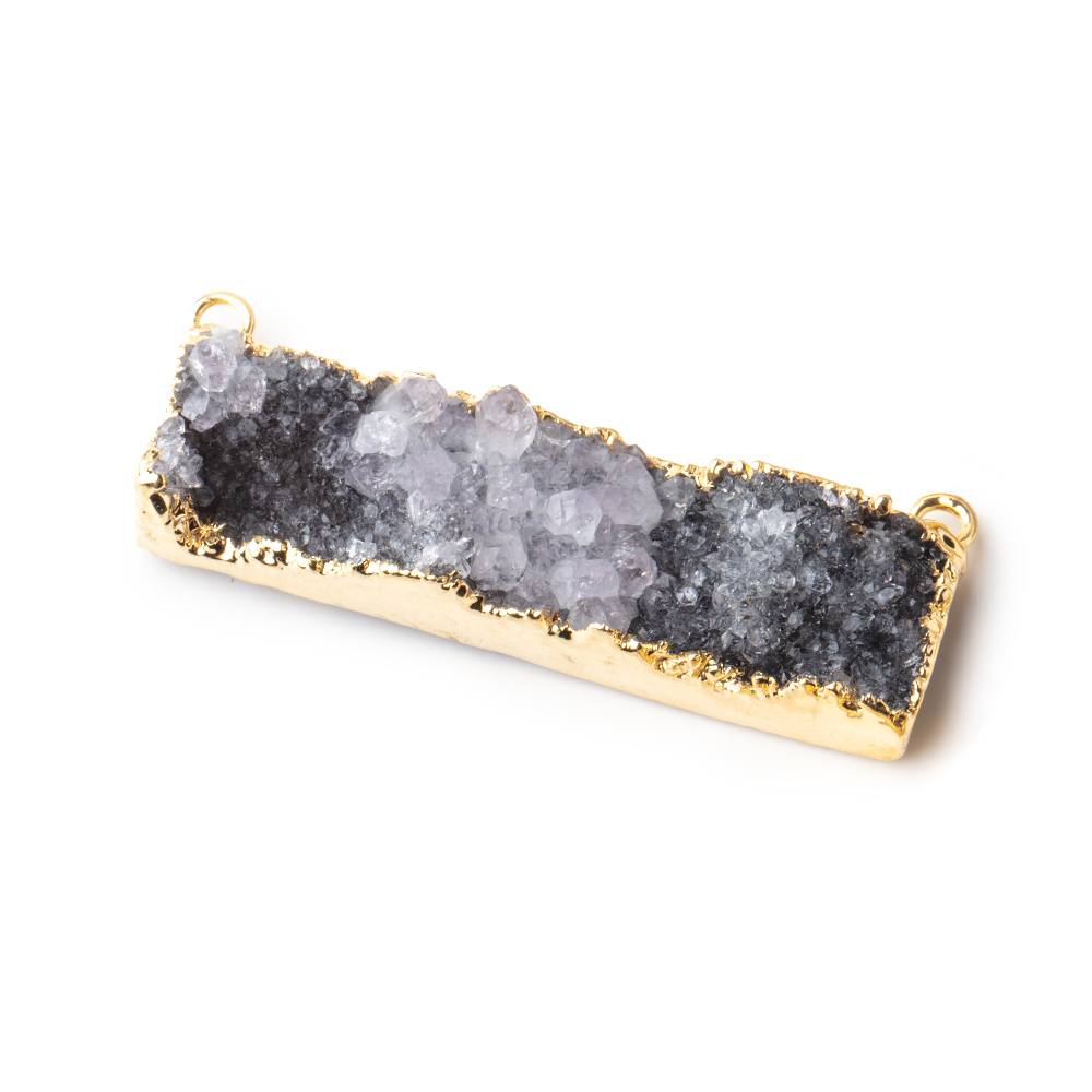 40x8mm Gold Leaf Edged Amethyst Drusy East West Bar Connector 1 piece