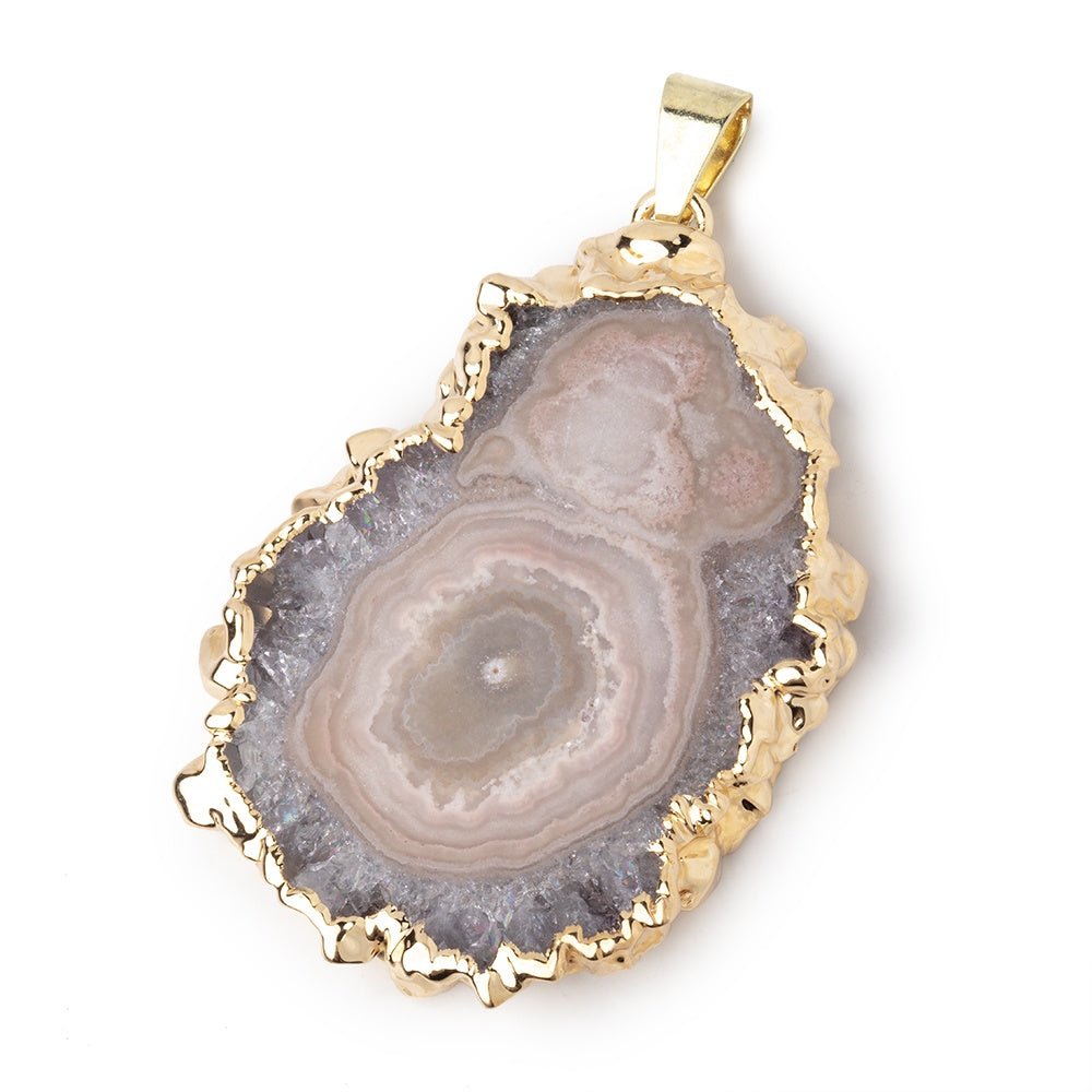 41x30mm Gold Leafed Amethyst Solar Quartz Slice Pendant 1 focal piece