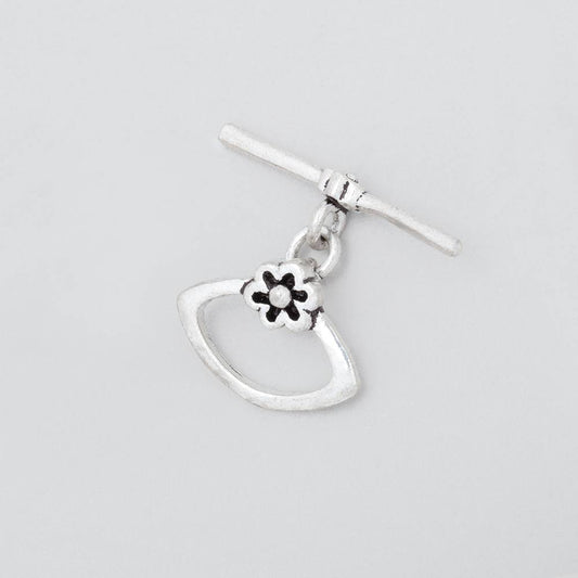 11x15mm Antiqued Sterling Silver Marquise Toggle with Flower 1 piece