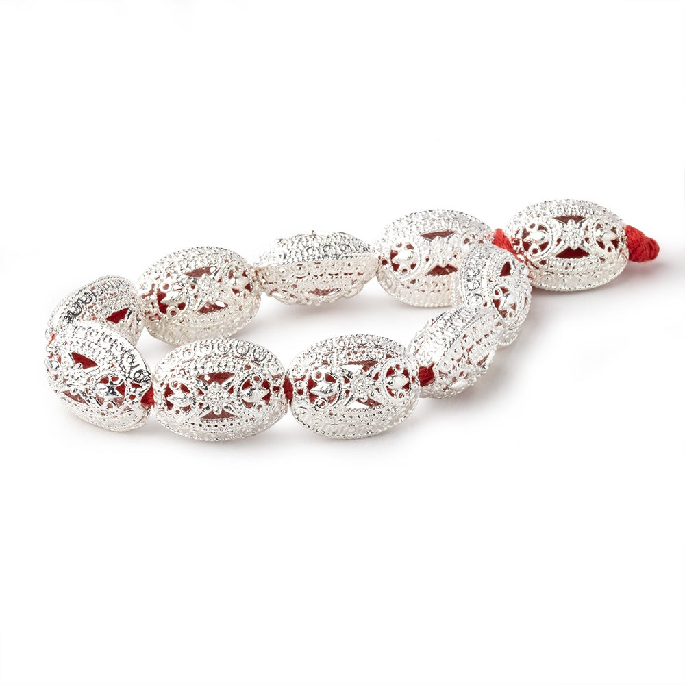 21x16mm Sterling Silver Plated Copper Filigree Oval 8 inch 10 Beads