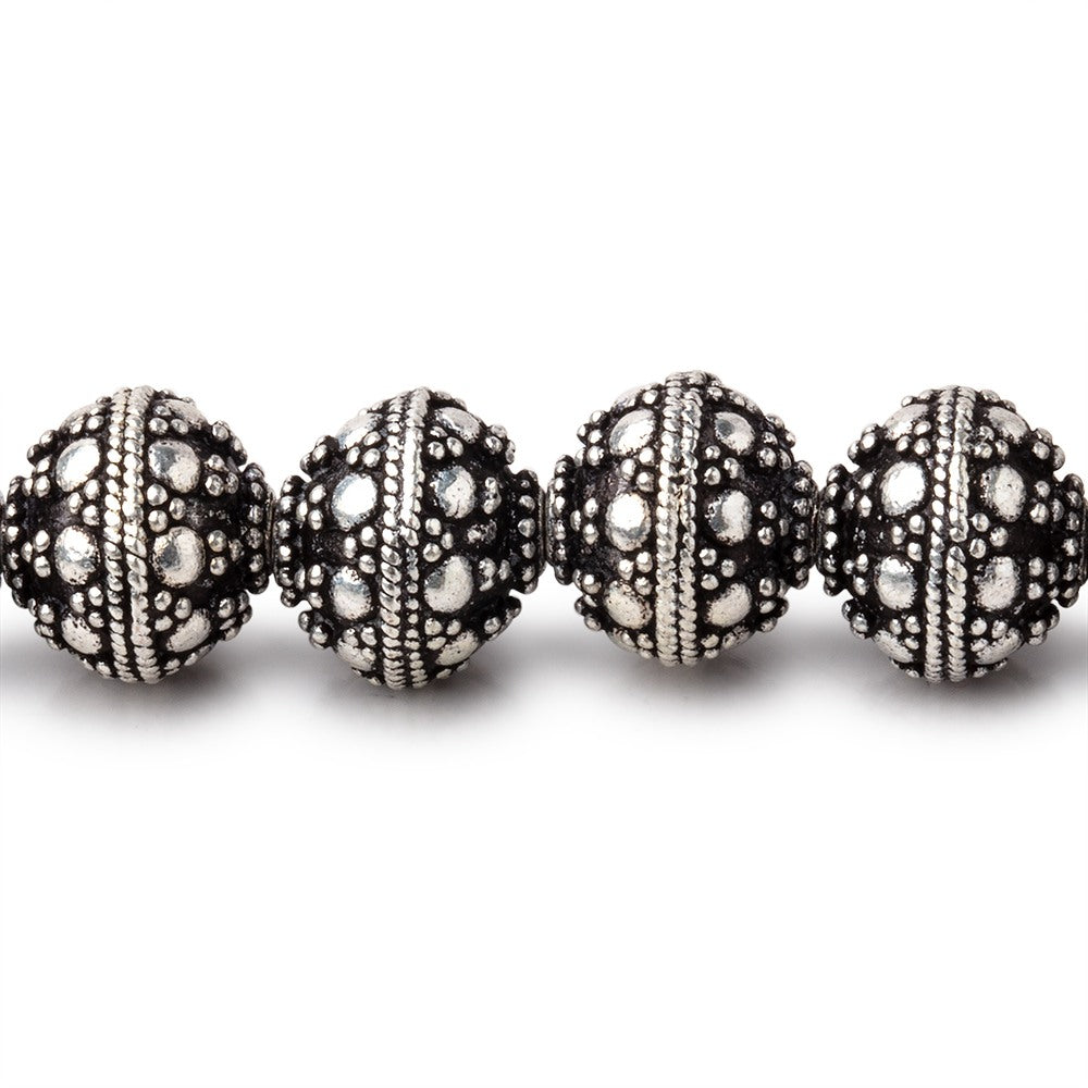 10mm Antiqued Sterling Silver Plated Copper Bali Dot Round 8 inch 21 Beads