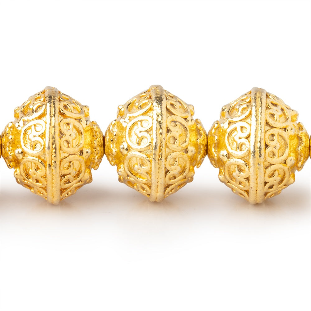 14x12.5mm 22kt Gold Plated Copper Bali Design Rondelle 8 inch 16 pieces