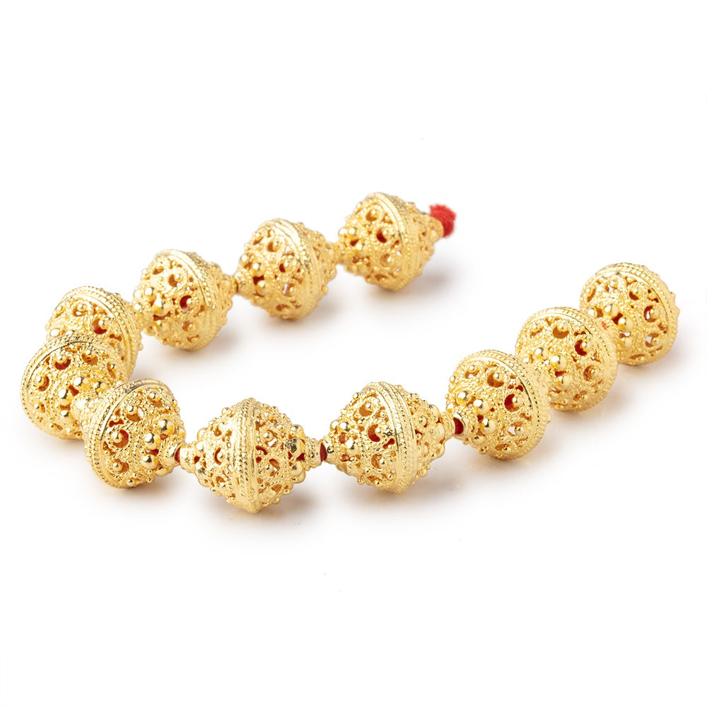 19x15mm 22kt Gold Plated Copper Persian Filigree BiCone 8 inch 11 Beads