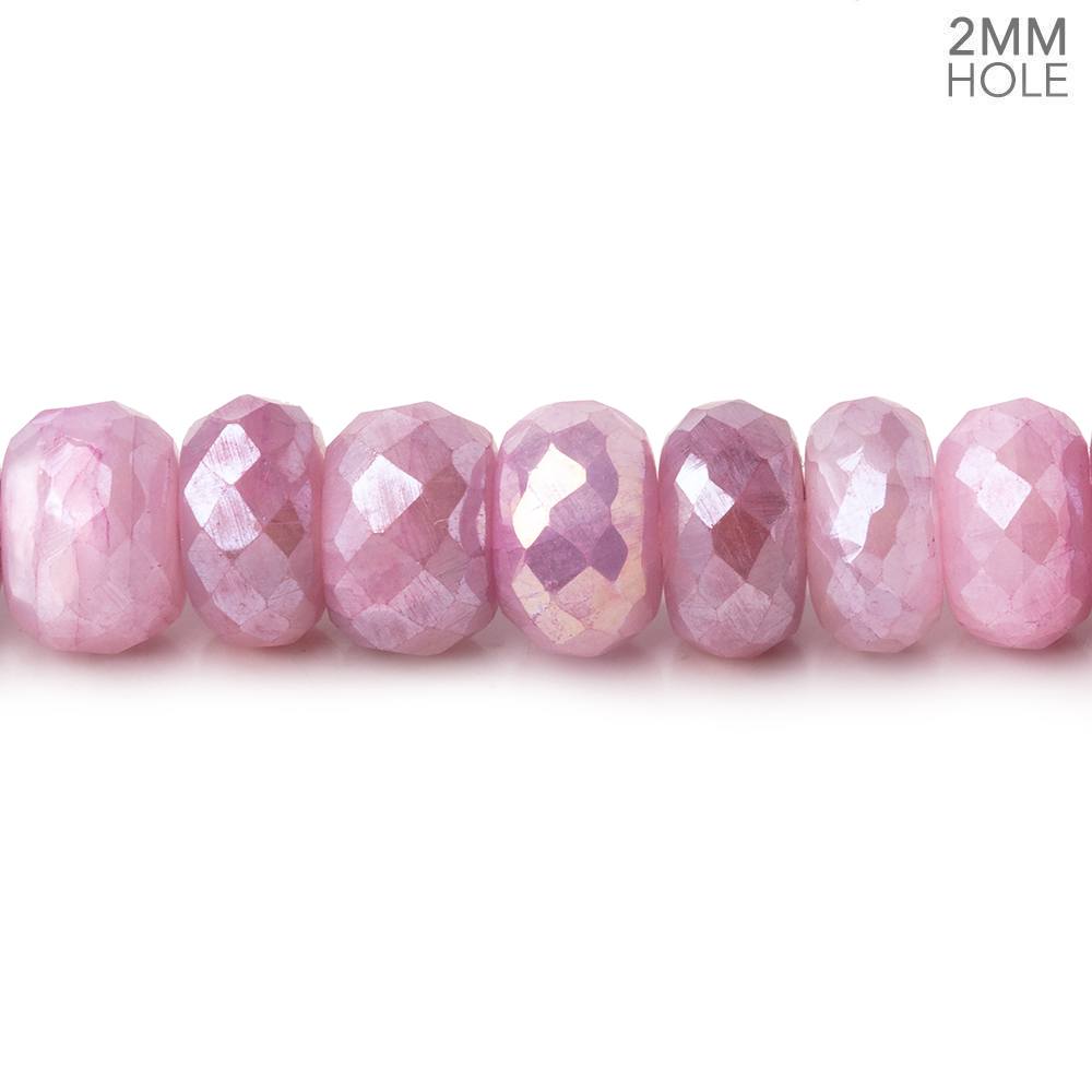 8mm Mystic Rosy Pink Moonstone 2mm Large Hole Faceted Rondelles 8 inch 35 pcs
