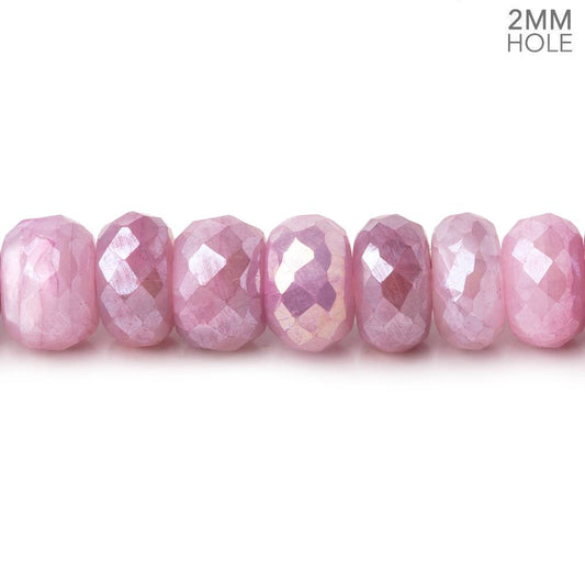 8mm Mystic Rosy Pink Moonstone 2mm Large Hole Faceted Rondelles 8 inch 35 pcs