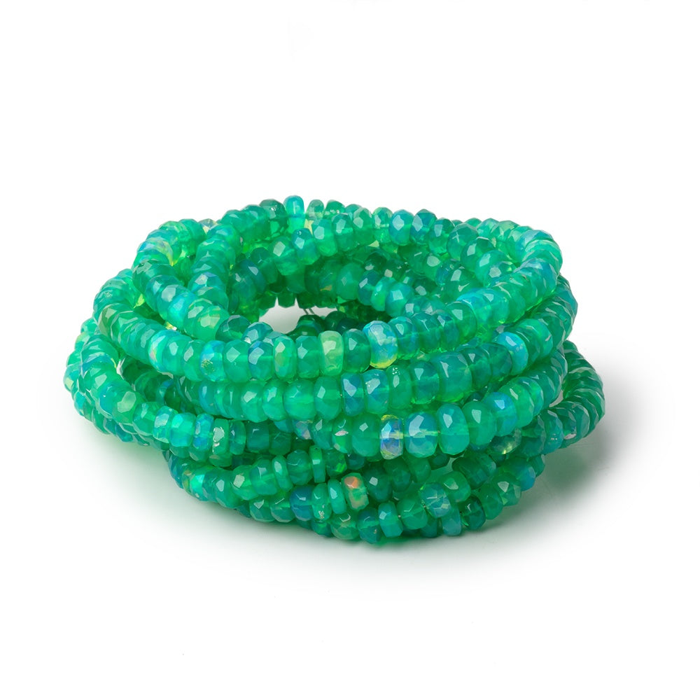 3.5-5.5mm Kelly Green Ethiopian Opal Faceted Rondelles 16 inch 166 Beads AA