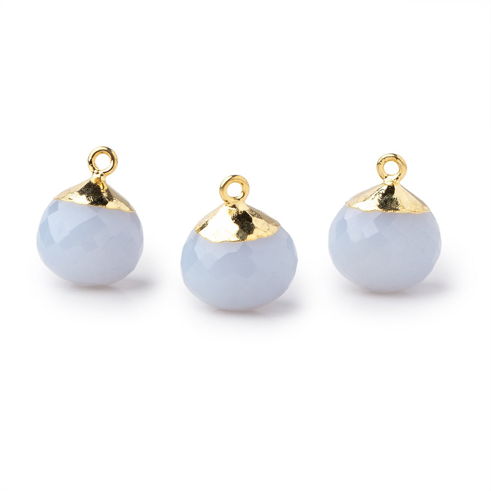 15mm Gold Leafed Natural Blue Chalcedony Faceted Candy Kiss Focal Pendant 1 pieces