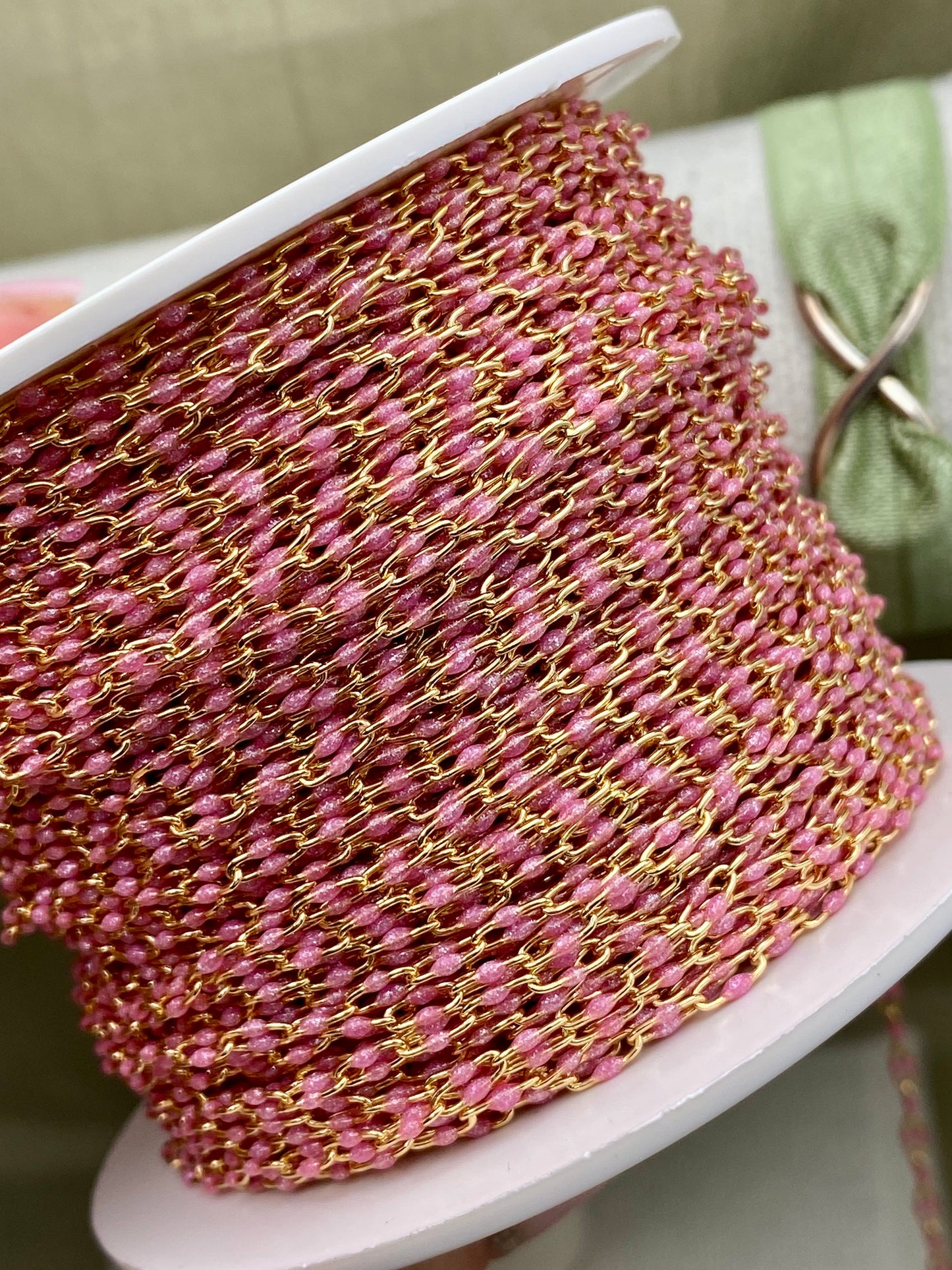 Glitter Pink Enamel Chain - Twin Paperclip - E13