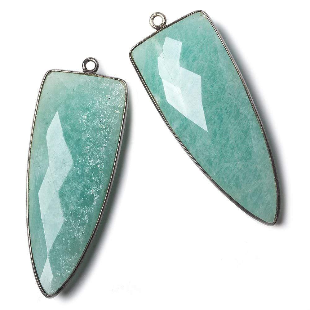 42x16mm Black Gold Bezel Amazonite faceted point 1 focal bead