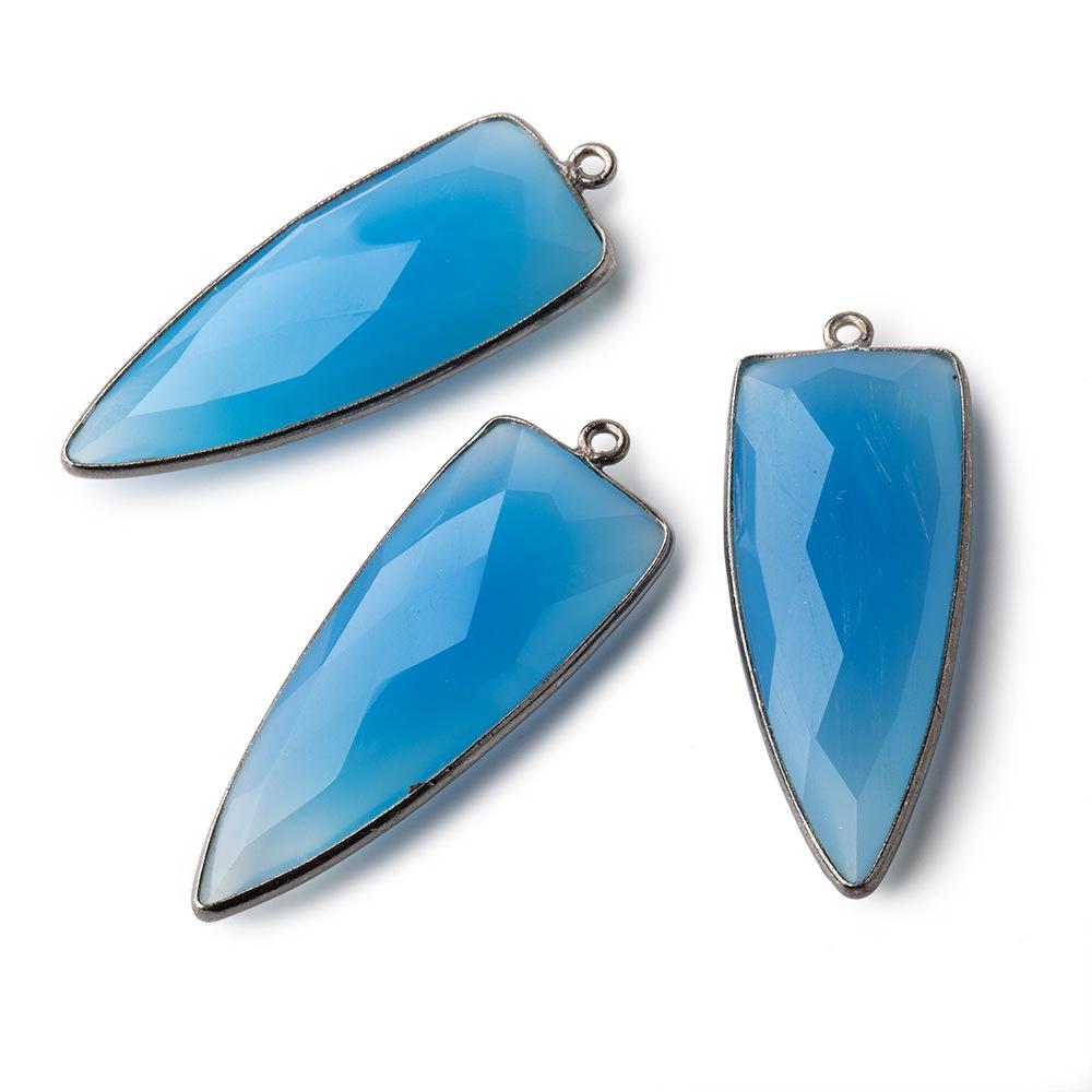 42x16mm Black Gold Bezel Tropical Blue Chalcedony Point 1 ring Pendant 1 piece
