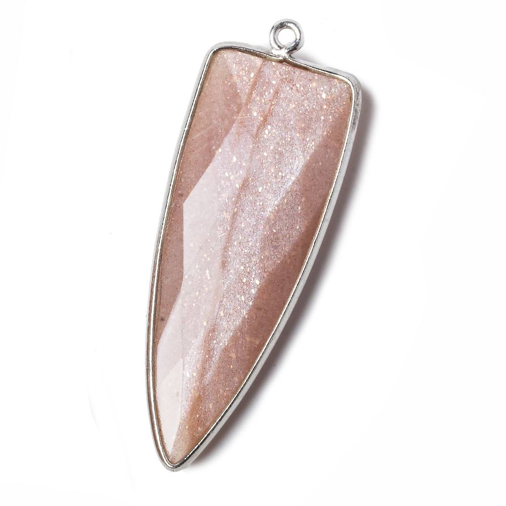 42x16mm Silver .925 Bezel Angel Skin Peach Moonstone Point 1 ring Pendant 1 piece