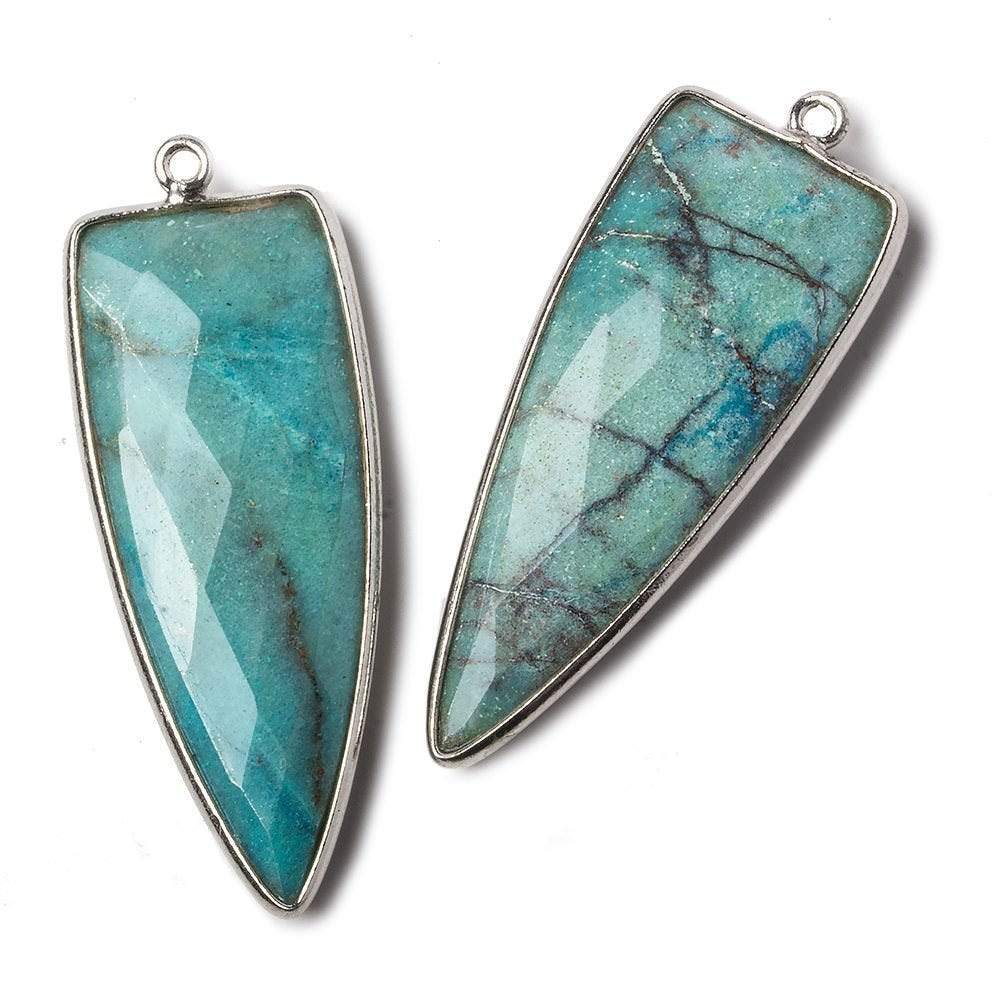 42x16mm Silver .925 Bezel Pale Chrysocolla Point 1 ring Pendant 1 piece
