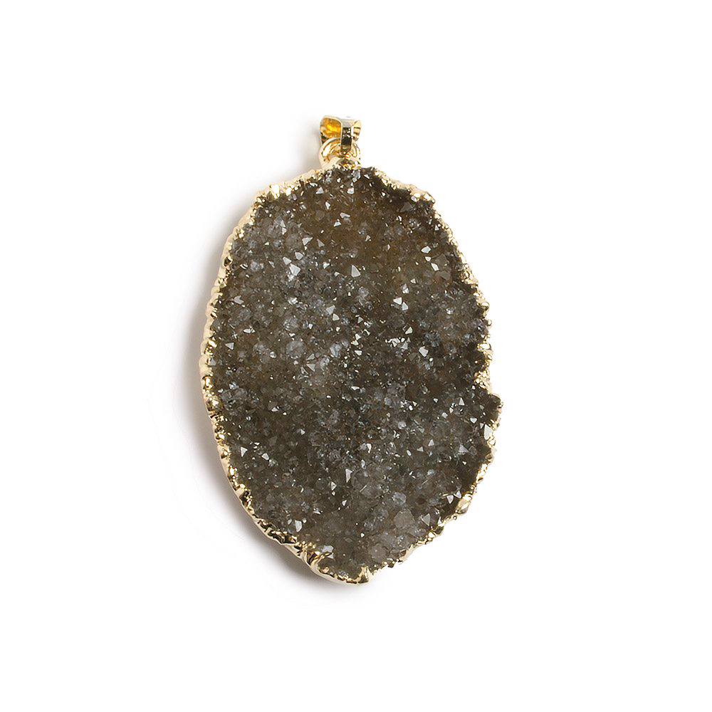 42x30mm Gold Leaf Edged rich Smoky Quartz Freeshape Drusy with Bail 1 piece