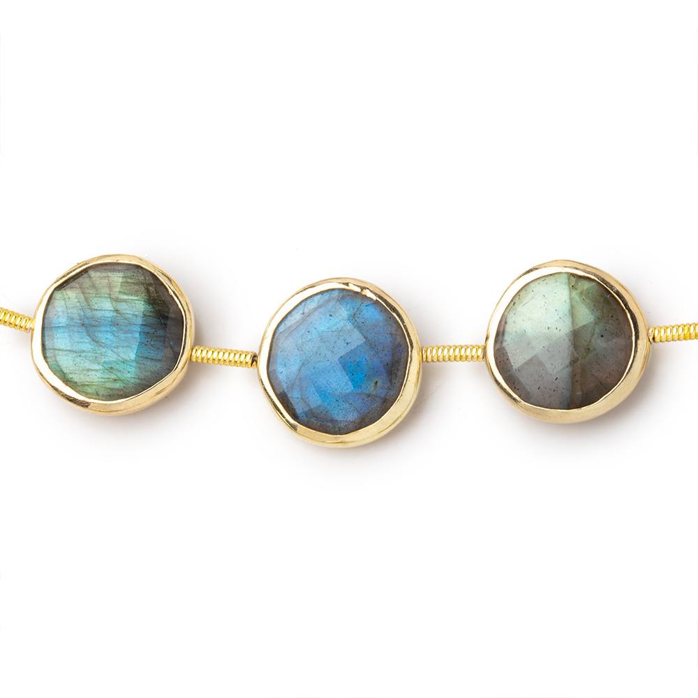 12mm Vermeil Bezel Labradorite Faceted Coin Beads 6.5 inch 10 pieces