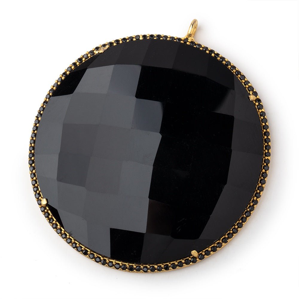 43mm Vermeil & Black CZ Bezel Black Chalcedony Coin Pendant 1 Focal Bead